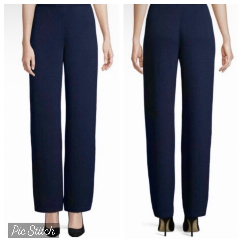 St. John Basics Santana Knit Navy Blue Wide Staight Leg Dress Pants 8